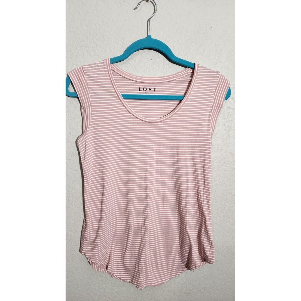 Loft Shirt Womens XS Pink White Striped Cap Sleeve Scoop Neck Lightweight Top